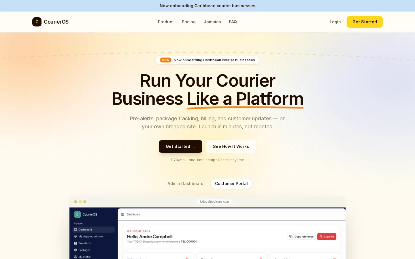 CourierOS homepage on desktop