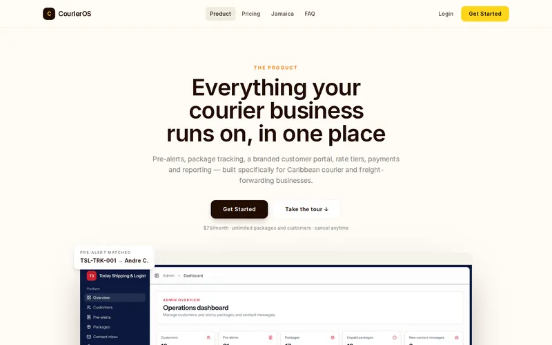 Product page with the operations dashboard