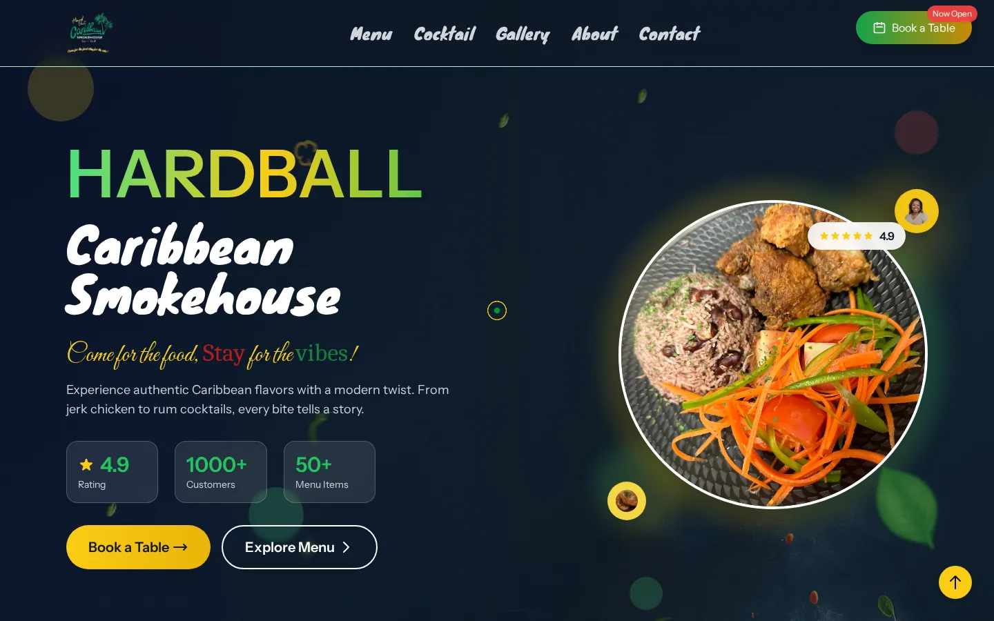 Hardball Caribbean Smokehouse homepage on desktop
