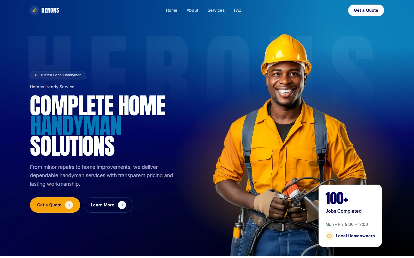 Herons Handy Service homepage on desktop