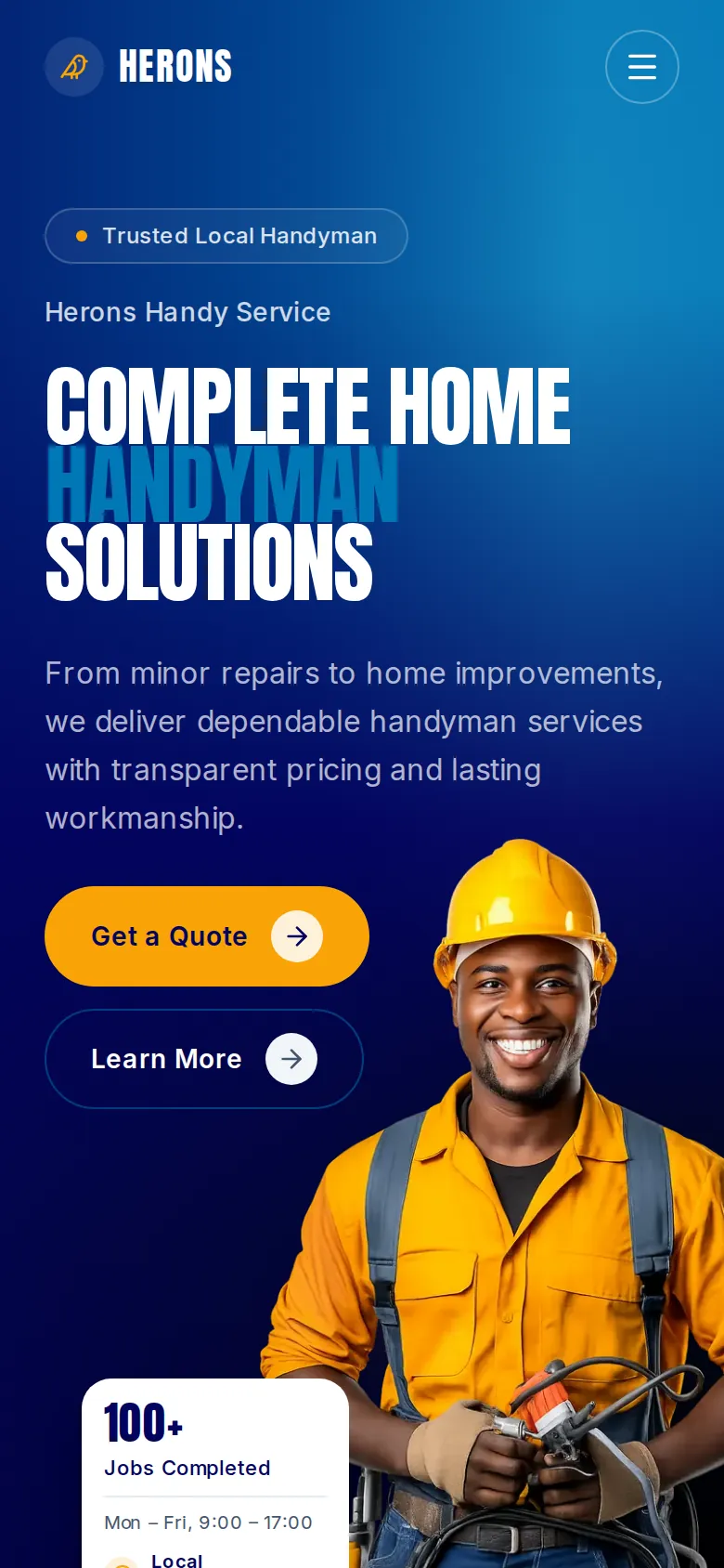 Herons Handy Service homepage on mobile