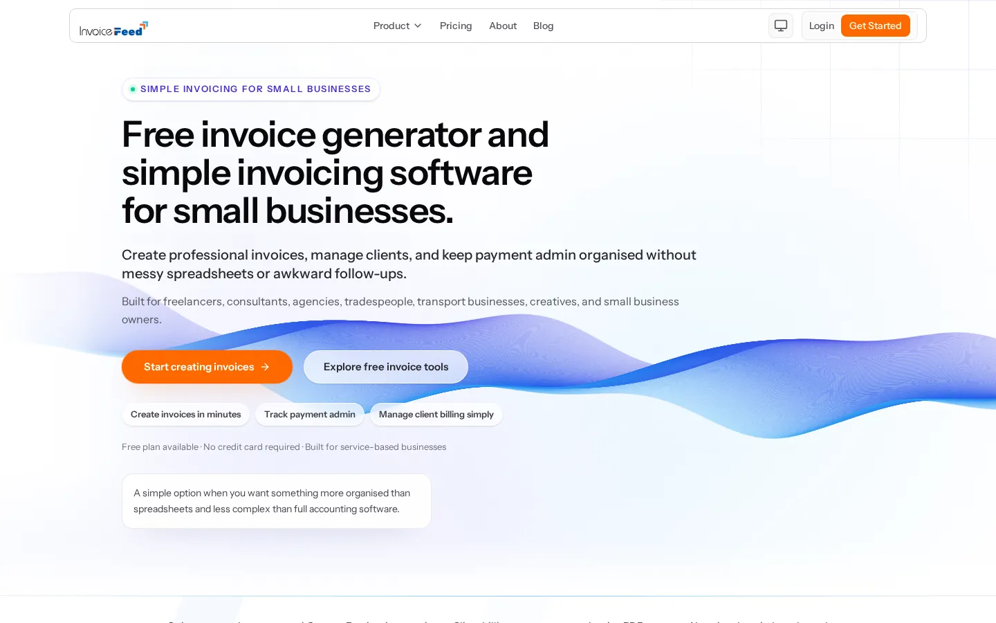InvoiceFeed homepage on desktop