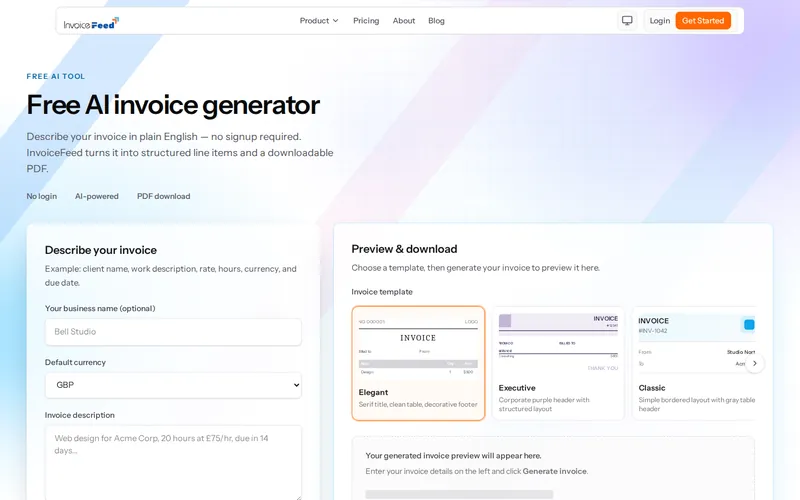 Free AI invoice generator, no signup