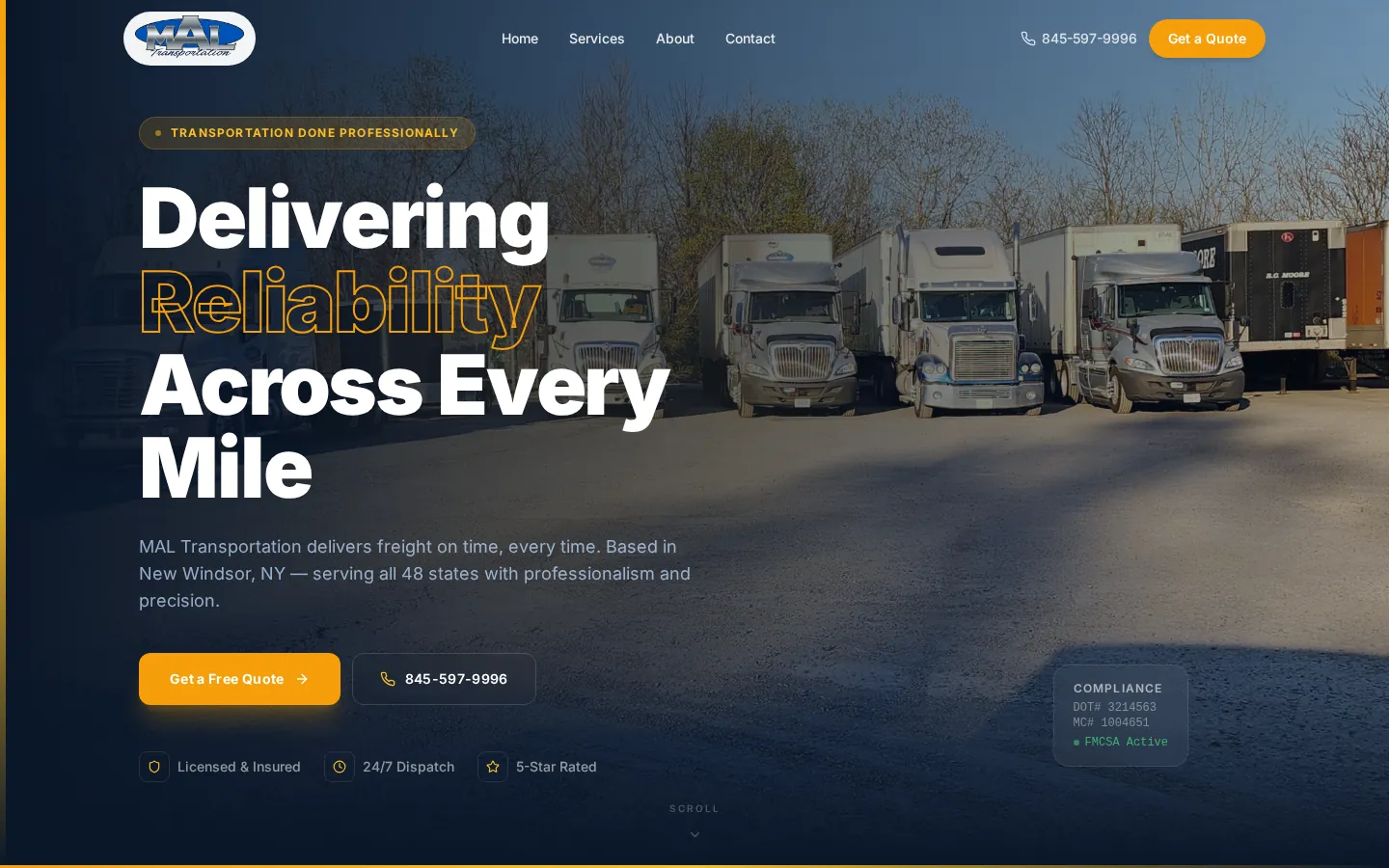 MAL Transportation homepage on desktop