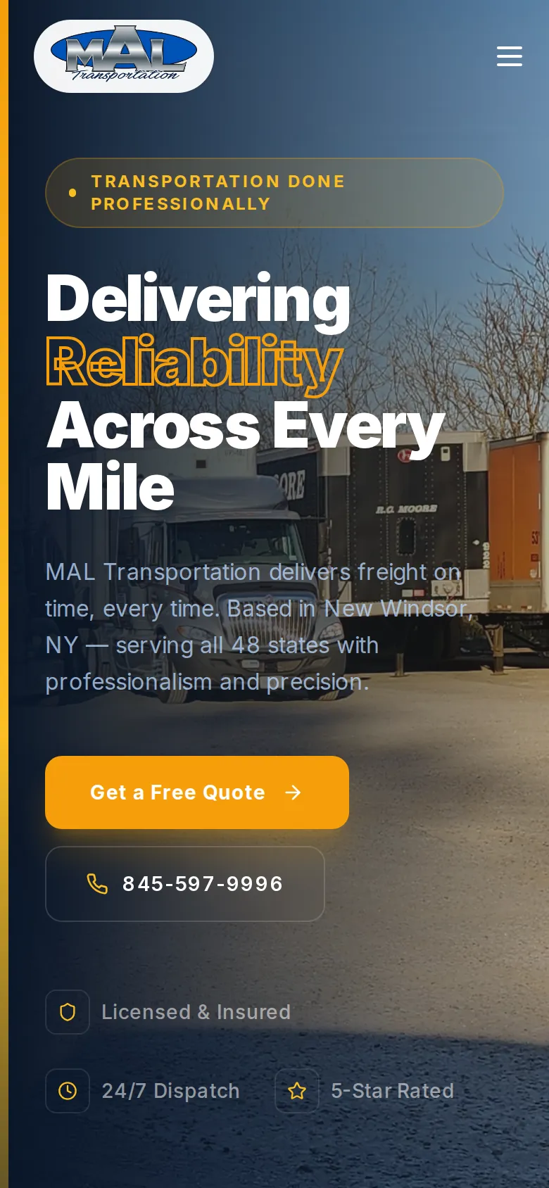 MAL Transportation homepage on mobile