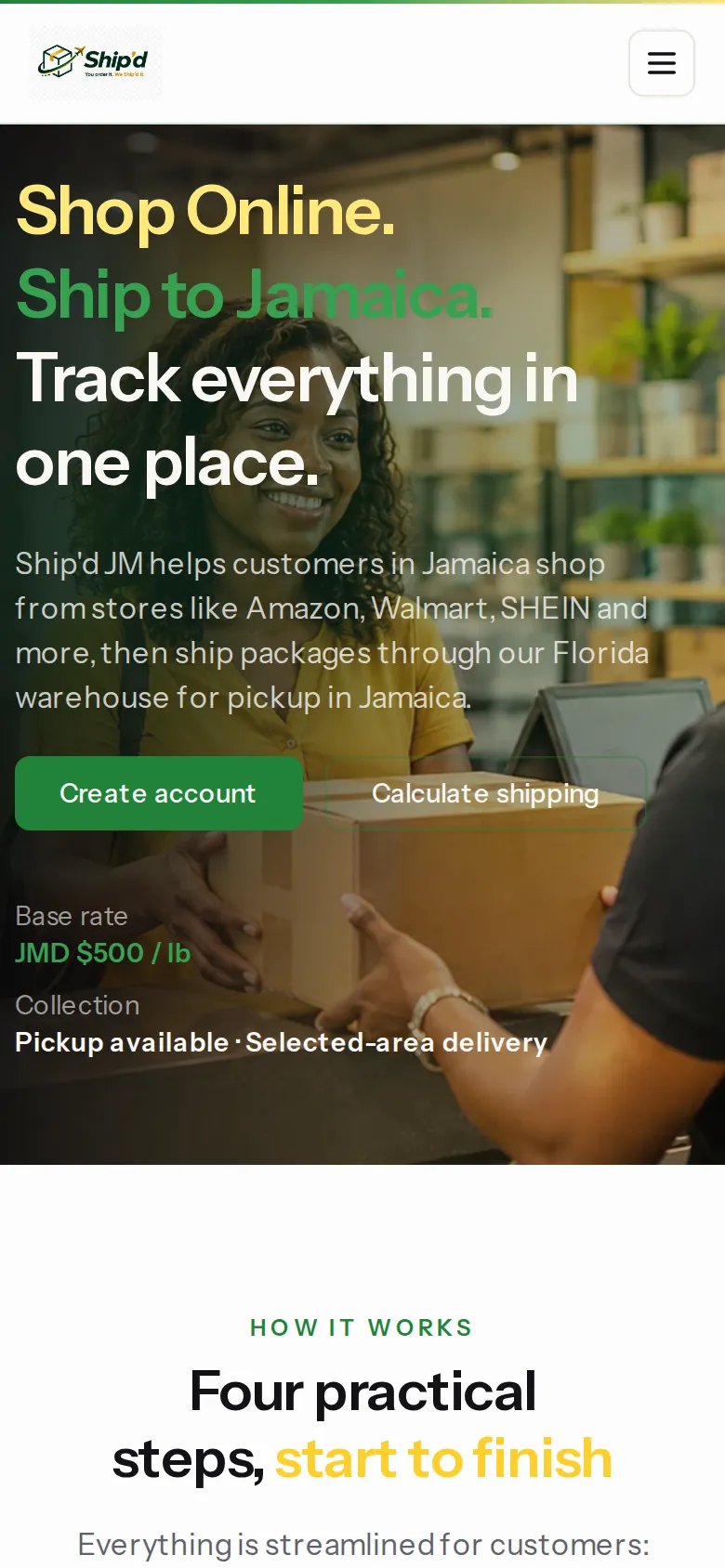 Ship'd JM homepage on mobile