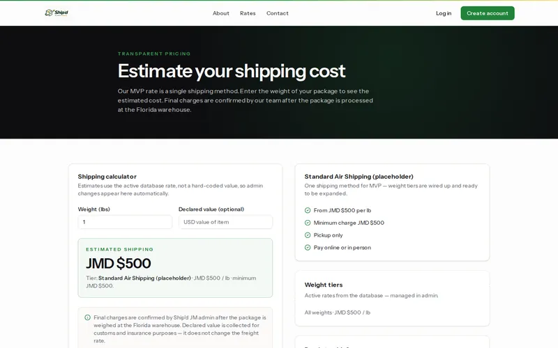Shipping calculator using the rates staff set